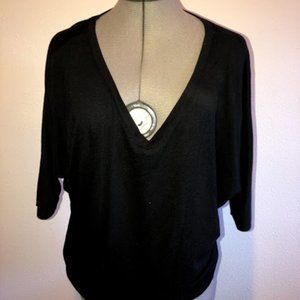 3/4 Sleeve Black V Neck